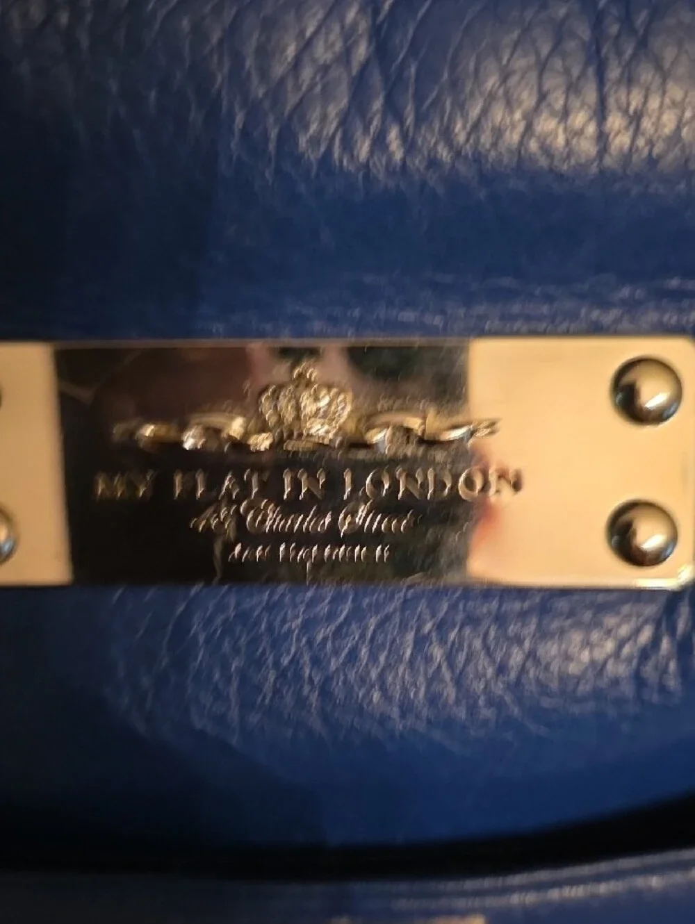 My Flat in London Cobalt Blue Pebbled Leather Tote